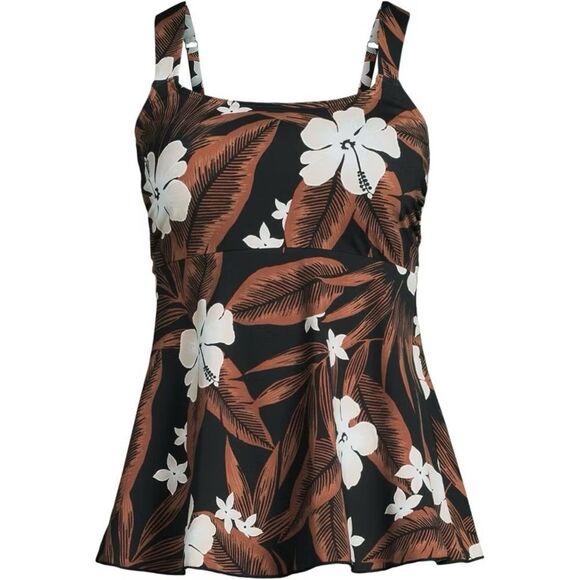 Lands' End Other - Land’s End Plus Size Flutter soft cup shoulder strap Tankini Black Floral Med